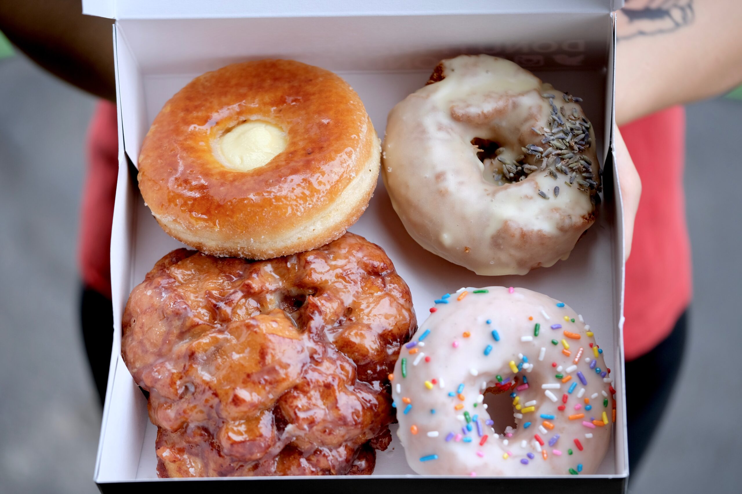 a box of four donuts